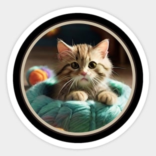 A cute cat curled up in a ball of yarn. Sticker